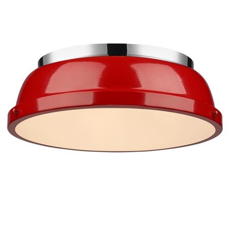 SUPERSHINE Duncan 14 in. Flush Mount in Chrome with Red Shade SU2582905